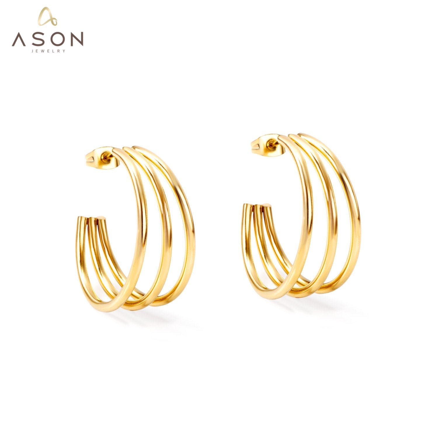 ASON Fashion Korean Style Round Circle Hoops Earrings Stainless Steel Gold Color Earrings For Women Girl Trendy Jewelry asonjewelry